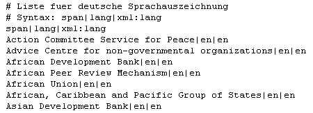 Sprachwechsel: fremdsprachiger Begriff, Sprachkürzel