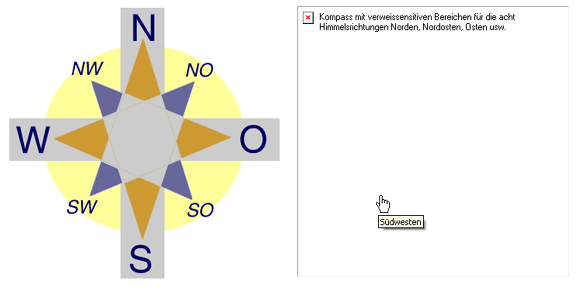 Zwei Bildschirmfotos: Eine Image-Map und die gleiche Darstellung bei ausgeschalteten Grafiken