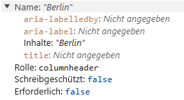 In den Entwicklerwerkzeugen wird die Rolle eines th-Elements mit 'columnheader' angegeben.