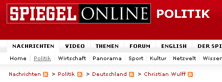 Einträge in der Brotkrümelnavigation werden mit einem Symbol für einen RSS-Feed ergänzt von spiegel.de