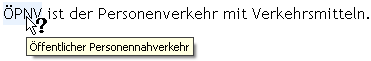 Screenshot: Die Abkürzung 'ÖPNV' wird im Fließtext hervorgehoben, und bei Mausberührung erscheint die Erläuterung als Tooltip