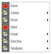 Darstellung eines Ausklappmenüs in einem grafischen Browser - es sind nur die Hauptrubriken sichtbar