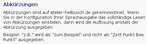 Beschreibungstext für den Zugang zu Akronymen und Abkürzungen