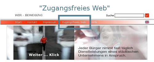 Navigation einer Seite verweist auf "Zugangsfreies Web"