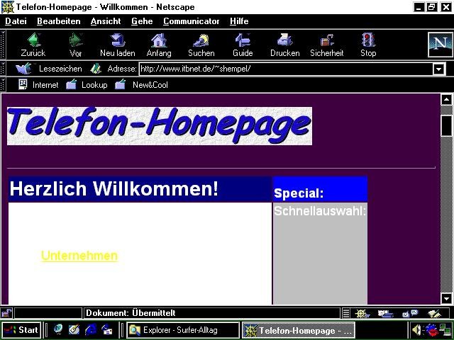 Bildschirmfoto: Anzeige einer Tabelle mit Netscape 4 und invertierten Farben. Die Tabelle ist nicht lesbar.