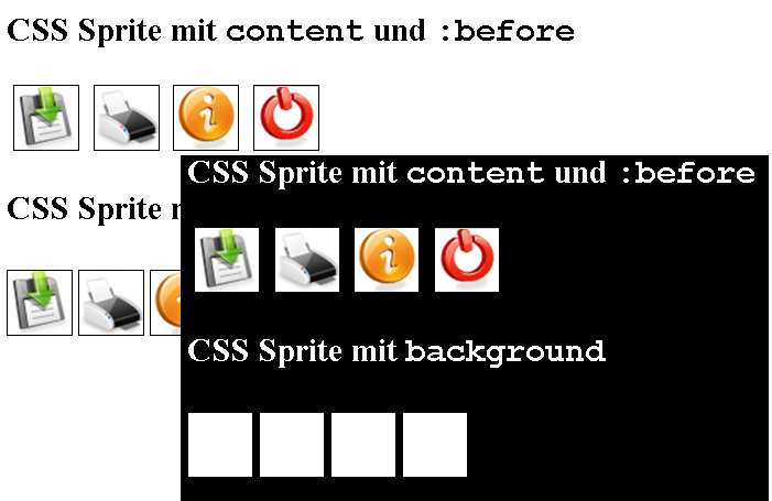 Zwei Darstellungen der Werkzeugleiste: in Standardfarben und im Kontrastmodus