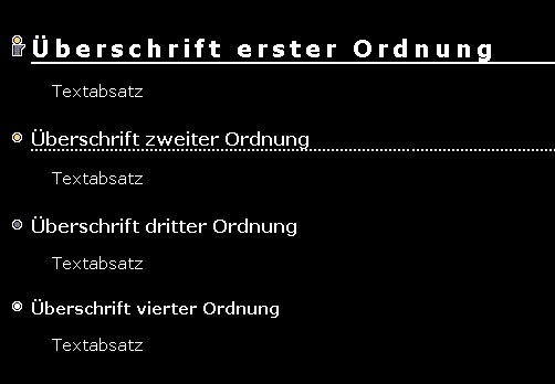 Im Kontrastmodus: Vier Überschriften mit unterschiedlichen vorangestellten Symbolen