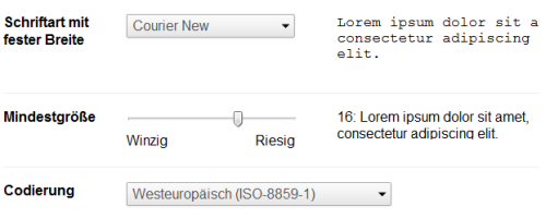 Unter "Schrift anpassen" kann die Mindestgröße zwischen winzig und riesig verändert werden