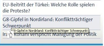 Drei Links und der Mauszeiger über den mittleren, wobei ein Tooltip angezeigt wird